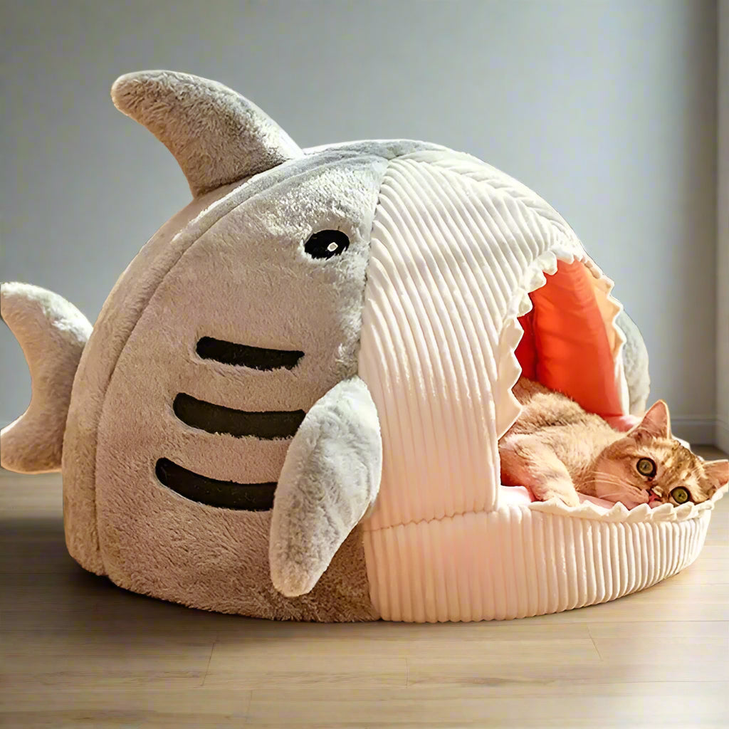 Warm Cat Beds Cartoon Shark Pet Cave Beds Sweet Kittens Basket Cushion Cat Pillow Mat Tent Puppy Nest Cave Pet Goods