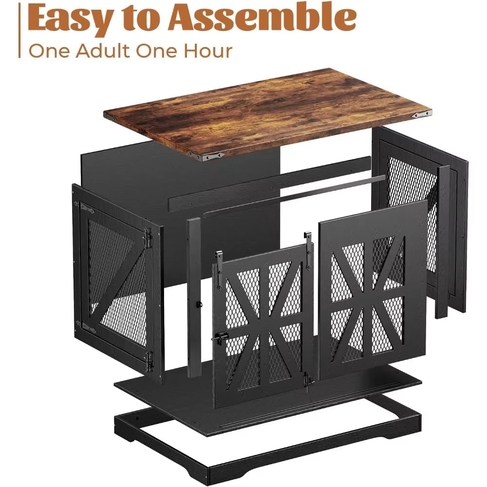 Heavy-Duty Large Dog Crate Furniture for Medium to Extra-Large Dogs with Double Doors, Ideal for Indoor Use
