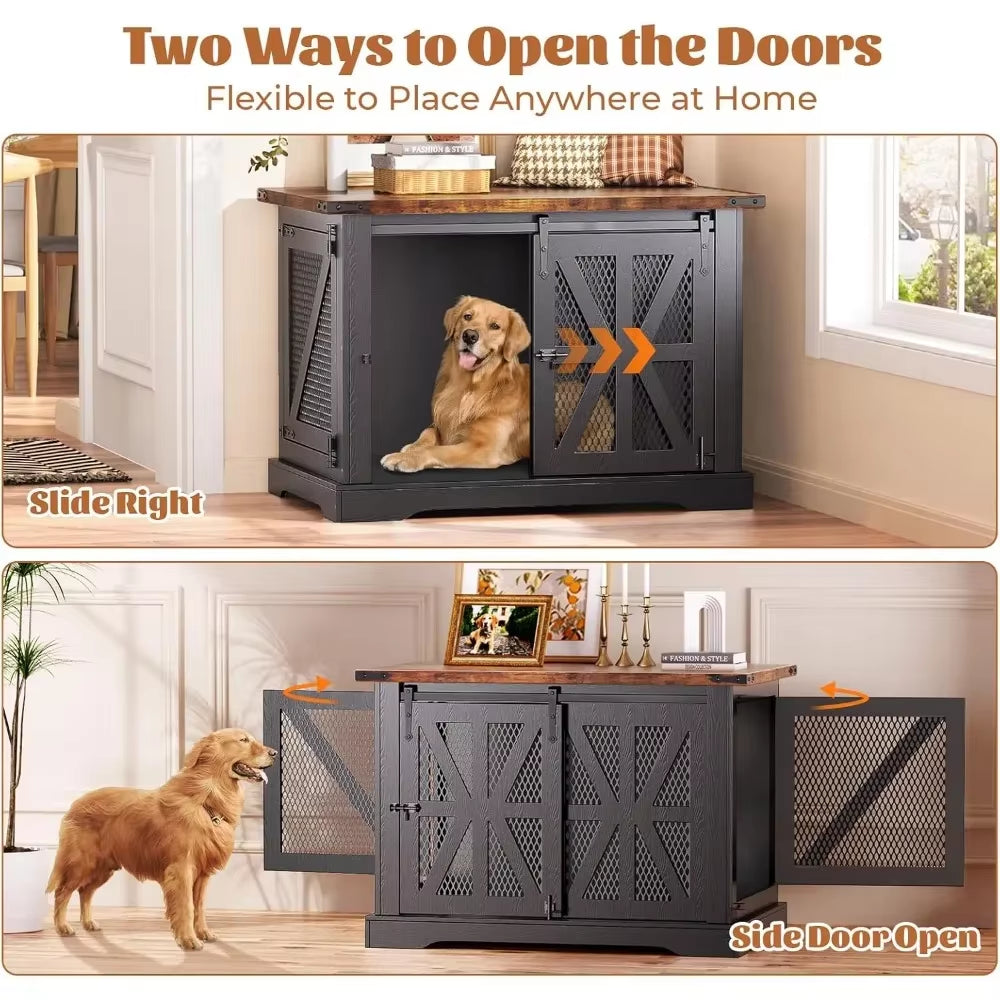Heavy-Duty Large Dog Crate Furniture for Medium to Extra-Large Dogs with Double Doors, Ideal for Indoor Use