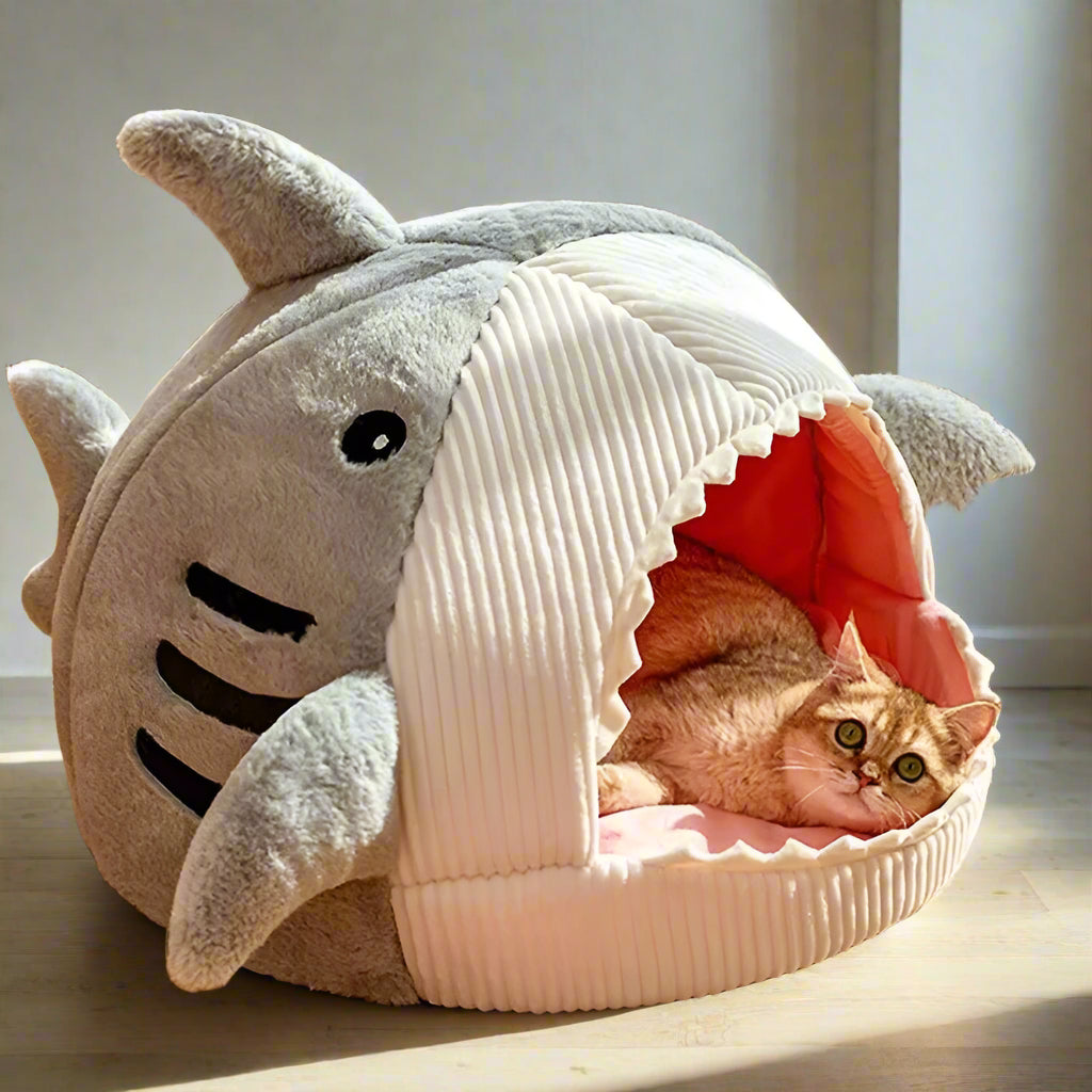 Warm Cat Beds Cartoon Shark Pet Cave Beds Sweet Kittens Basket Cushion Cat Pillow Mat Tent Puppy Nest Cave Pet Goods