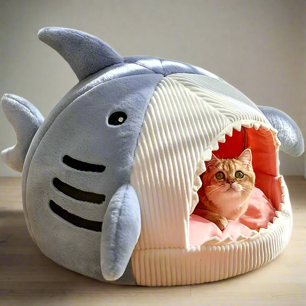 Warm Cat Beds Cartoon Shark Pet Cave Beds Sweet Kittens Basket Cushion Cat Pillow Mat Tent Puppy Nest Cave Pet Goods