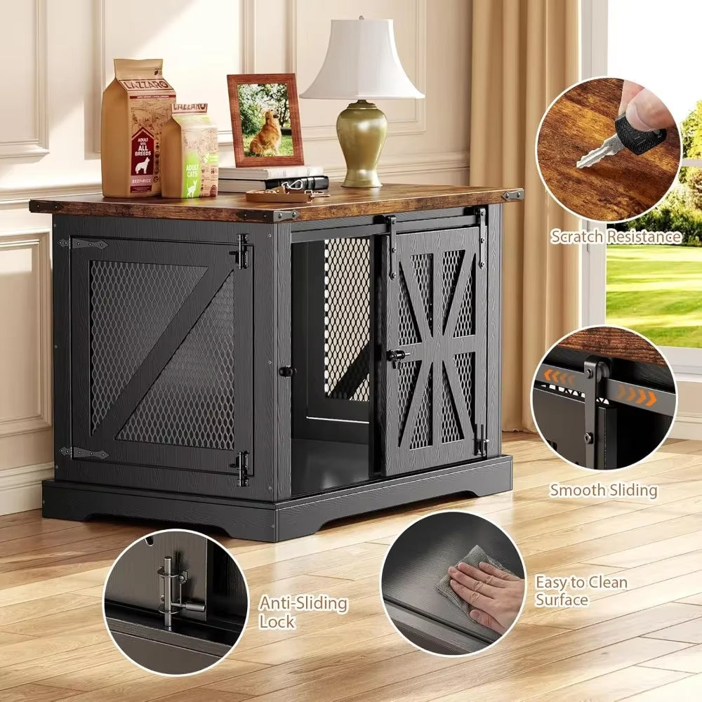 Heavy-Duty Large Dog Crate Furniture for Medium to Extra-Large Dogs with Double Doors, Ideal for Indoor Use