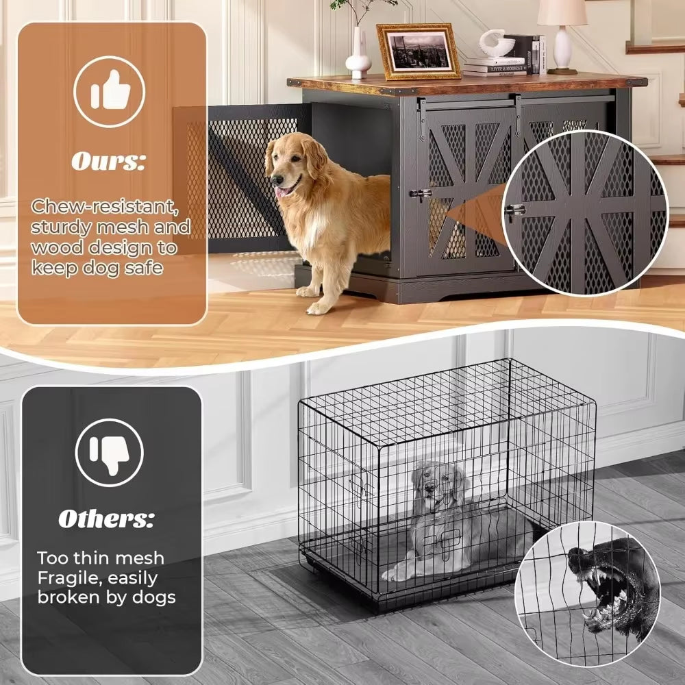 Heavy-Duty Large Dog Crate Furniture for Medium to Extra-Large Dogs with Double Doors, Ideal for Indoor Use